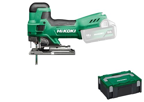 HiKOKI Scie sauteuse sans fil - 18 V, réglage de l'oscillation sur 4 niveaux, profondeur de coupe de 135 mm dans le bois, coupe en onglet à 45° - Changement de lame sans outil - Mallette inclus