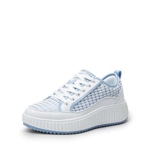 DREAM PAIRS Women Platform Chunky Lightweight Comfortable Casual Lace-Up Sky Walking Fashion Sneakers 8.5 White/Blue