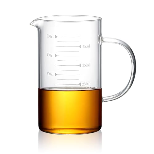 500 ml Taza Medidora de Vidrio, Taza Medidora de Vidrio con boquilla, Taza Medidora de Vidrio de Alto Borosilicato, Apta Para Lavavajillas/Congelador/Microondas