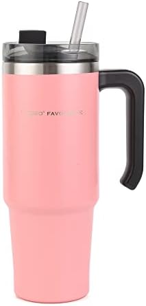 31oz Tumbler with Handle and Straw Lid, Stainless Steel Insulated Tumblers, Travel Mug for Hot and Cold Beverages, Thermos Travel Coffee Mug Cup, Pink
