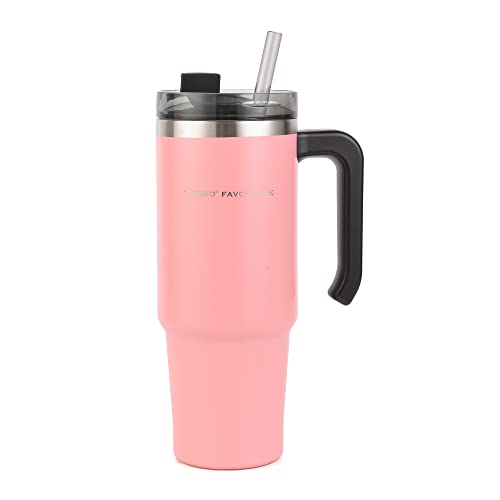 31Oz Tumbler With Handle And Straw Lid, Stainless Steel Insulated Tumblers, Travel Mug For Hot And Cold Beverages, Thermos Travel Coffee Mug Cup, Pink #TOP3