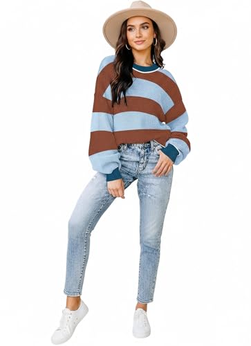 Image of Womens Sweaters Fall Fashion 2026 Color Block Oversized Pullover Knit Tops