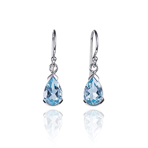 Namana Boucles d'Oreilles Argent pour Femme et Fille avec des Topazes Bleues, Boucles d'Oreilles Pendantes en Topaze Bleue en Argent Massif 925, Boucle...