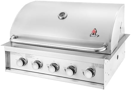 Chaleur 33" Square 5 Line Gas Grill 5 Burners 50,000 BTU Stainless Steel Built-In – Outdoor Kitchen Natural Gas BBQ Individual Controls Thermometer 600°F for Steaks Burgers Ribs Chicken Seafood