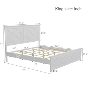 Coastal farmhouse solid wood king size bed frameantique white  urban country home decor