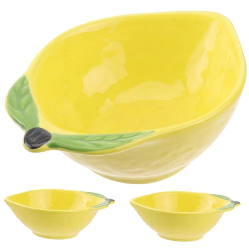 Mobestech 3 Pezzi piatto di ceramica a forma di insalatiera piccolo piccole ciotole per immersione mini nido fruttiera piatti per zuppa Ciotola di salsa in ceramica piatto antipasto Yellow