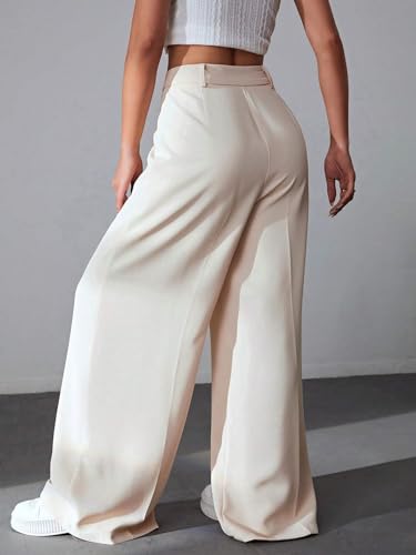 Womens Solid Wide Leg Pants Zipper Button Loose Long Palazzo Pant Trousers For Women2
