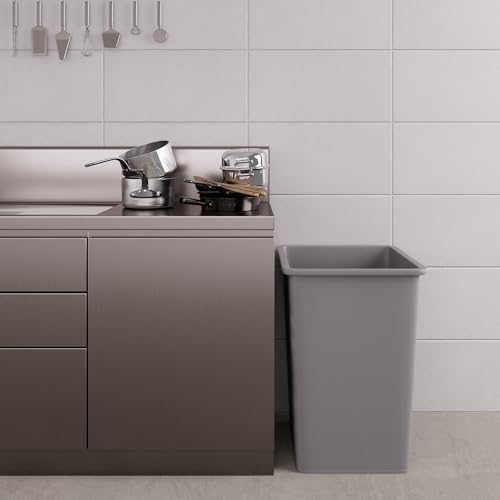 Image of 35 Gallon Gray Square Commercial Trash Garbage Can | Outdoor Office Restaurant School Kitchen