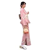 [Bwgoroku] 浴衣 レディース 花柄 和服 女性用 浴衣 コスチューム 4点セット 浴衣 帯 扇子 ヘッドアクセサリー 平織り きれいめ フリーサイズ 可愛い ゆかた 大人用 花火大会 夏祭り 旅館 浴衣セット (ピンク, フリーサイズ)