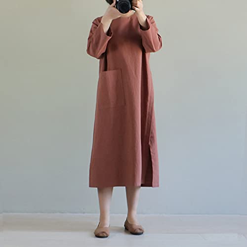 Pampera(パムペラ) マキシワンピース レディース 綿 長袖 ロングワンピース 体型カバー カジュアル Tシャツワンピ リラックス オーバーサイズ ポケット付き 無地 春 夏 秋 P970