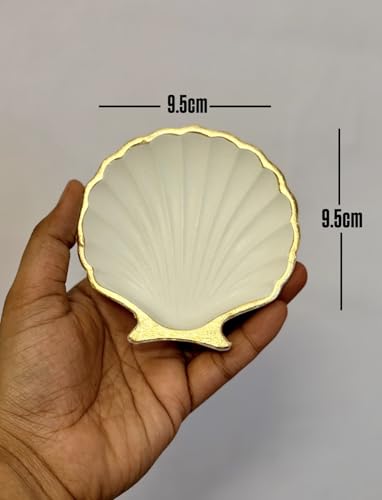 Image of TREETRUNK Handmade Concrete Shell Trinket Tray | Jewellery /Makeup /Table Organizer | Home Decor | Candle Tray | Multipurpose | Gold Foil | 9.5x9.5cm
