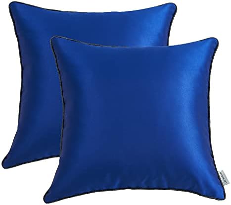 Decorative Pillow Cases Throw Pillow Covers Satin Fabric Black and White Piping Couch Bedroom Sofa Decoration Square Cushion Cover Pillow Sham, 18x18 inch, 45x45 cm, Pack of 2, Navy Blue