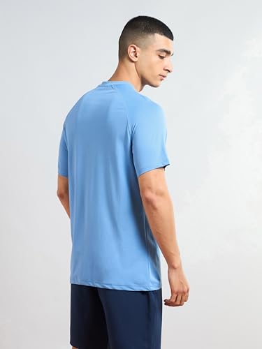 Image of TECHNOSPORT Men's Solid T-Shirt COTFLEX Quick Dry Slim Fit Round Neck Sports Tee for Gym Running Casual Wear UPF50+ Anti Odour