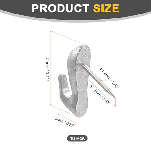 Image of uxcell 10 Pcs Push Pin Picture Hooks, Zinc Alloy Picture Hanging Nails Thumb Tacks Hanging Hooks with Nails for Wall Wooden Board, Silver