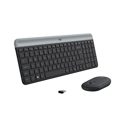 Image of Logitech MK470 Slim Wireless Keyboard and Mouse Set - Modern Compact Layout, Ultra Quiet, 2.4 GHz USB Receiver, Plug n' Play Connectivity, Compatible with Windows - Graphite