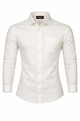 Image of Men's Slim Fit Long Sleeve Button-Down Shirt, Casual Formal Style with Chest Pocket