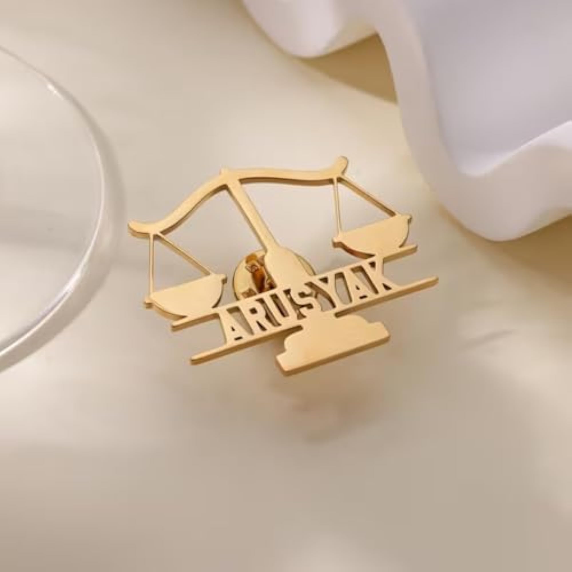 Personalized Scales of Justice Initials Lawyer Brooch