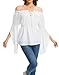 BATHRINS Renaissance Shirt Women Flowy Trumpet Sleeve Peasnat Blouse Off Shoulder Strappy V Neck Pirate Tops (White, Large)