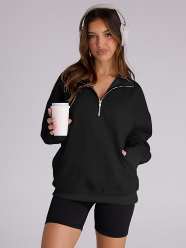 Famulily Women Half Zip Long Sleeve Pullover Sweatshirts Solid Relaxed Fit Winter Fleece Hoodies with Pocket S-XL - Image 3