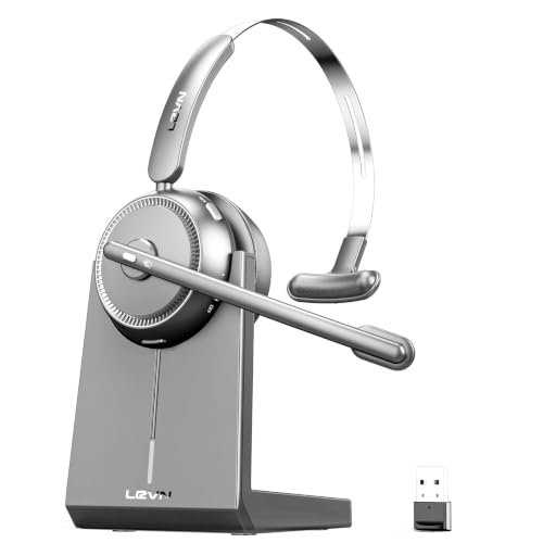 Image of LEVN Wireless Headset, Wireless Headset with Mic for Work, AI Noise Cancelling, 65 Hrs Working Time, Bluetooth Headphones with Microphone from Home /Computer /Call Center /Teams