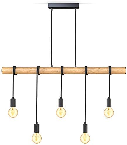 B.K.Licht suspension pour 5 ampoules, métal et bois, 5 douilles E...