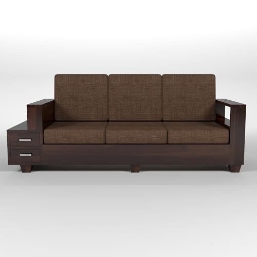 Image of Solid Sheesham Wood 5 Seater Sofa Set | Five Person Sofa with Drawer Storage | 3+1+1 Wooden 5 Seater Sofa Set for Living Room Home Decor (Design 23)
