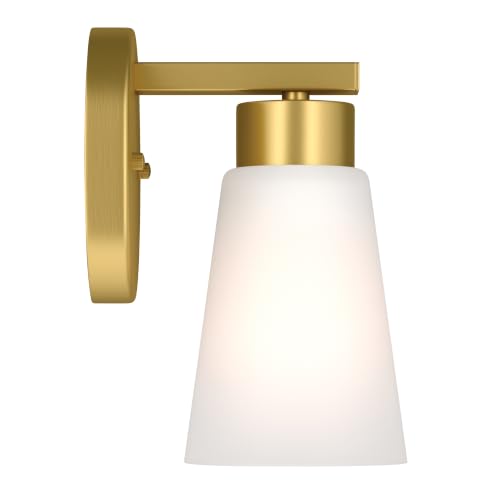 Image of Kichler Stamos 8 inch 1-Light Soft Modern Wall Sconce with Satin Etched Glass in Brushed Gold, (8 inch H x 5 inch W), 52437BG