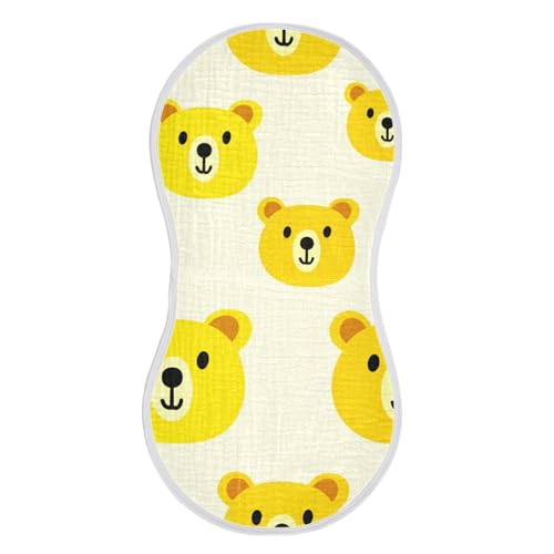 4 Pack Baby Burp Cloths, Soft Absorbent Burping Cloths for Babies, Cotton Milk Spit Up Rags, Large Size for Newborns, Baby Boys and Girls (Yellow Bear Faces)2