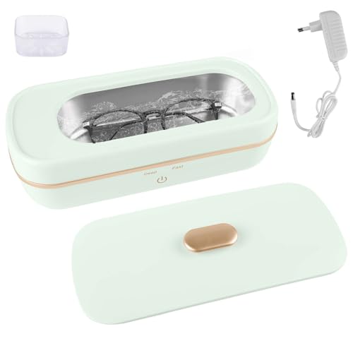 Dispositivo de limpieza ultrasónica, 420 ml, limpiador ultrasónico con 2 modos, 48000 Hz, dispositivo de limpieza de gafas con visualización de la tapa para gafas, anillos, joyas, prótesis dentales