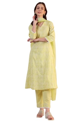 Image of W for Woman Embroidered Lace Cotton Blend Straight Kurta & Straight pant Set