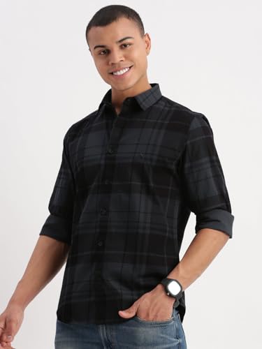 Image of SHOWOFFFF Men Check Print Casual Shirt | Spread Collar Full Sleeves Cotton Shirt for Mens | Slim Fit Regular Length Shirt for Men's