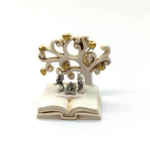 OVUNQUE PROTEGGIMI Presepe in Resina, Mini Presepe con Sacra Famiglia in Metallo, Addobbi Natalizi Religiosi, Idea Regalo Natale Made in Italy (Albero della Vita, 5 x 4 cm)