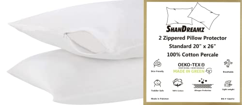 Pack Of 4 White Pillow Protectors With Zipper Closure, Standard Size 20"X26" 100% Pure Cotton Percale, Soft & Breathable Pillow Covers, Stitch Bedding #TOP1