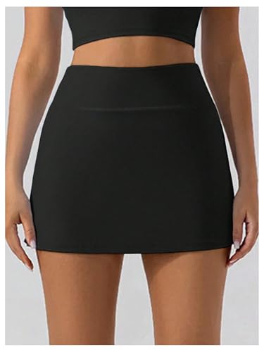 SOLY HUX Saia de tênis feminina casual cintura alta atlética treino golfe com shorts, Preto liso, P