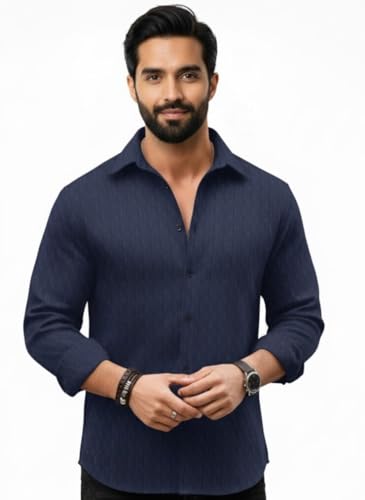 Image of Amazon Brand - INKAST Men's Regular Fit Button Down Dress Shirts Textured Long Sleeve Casual Hawaiian Shirt