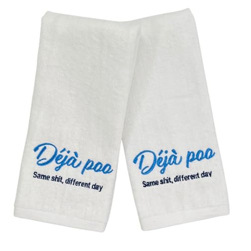Funny Cute White Guest Hand Bathroom Towels, Deja Poo Same Shit, 16x25"