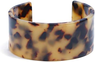 Tortoise Wide Cuff Bangles Acrylic Resin Open Bangle Bracelets Adjustable Colorful Acetate Decoration Floral Leopard Print Statement Bracelets for Women Girls Female Charm Party Jewelry-Brown