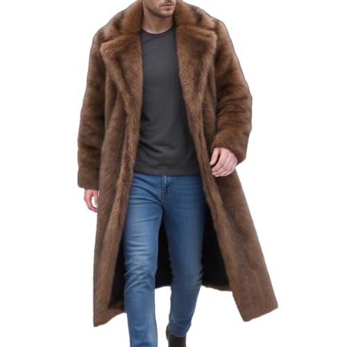 Colf Men's Winter Faux Fur Coat Long Parka Jacket (Camel,3X-Large)