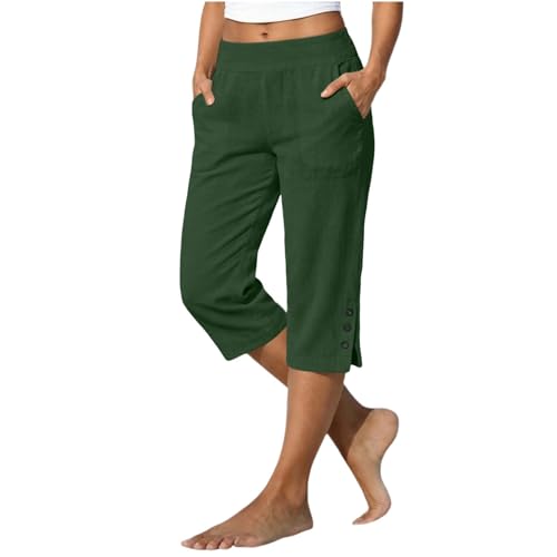 Petite Capris for Women Pull On Elastic Waisted Stretch Capri Pants Casual Summer Work Yoga Slacks Pedal Pushers with Pockets Womens Capri Pants,Dark Green,XX-Large