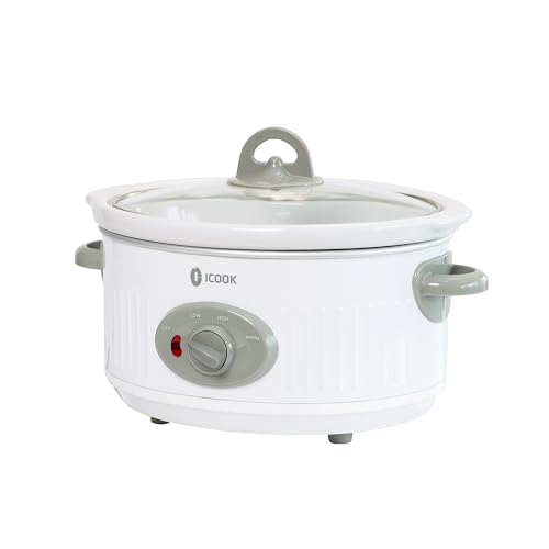 Comparison: Best 3.5 Slow Cooker 10 3.5 Quart Slow Cooker with 3 Heat Settings, Non-Stick and Dishwasher Safe, Removable Ceramic Pot Tempered Glass Lid, Cool Touch Handles for Entrees, Soups, Stews, Ivory White