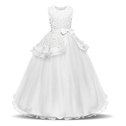 NNJXD Girl Sleeveless Embroidery Princess Pageant Dresses Prom Ball Gown Size(160) 12-13 Years 354 White-A Cover
