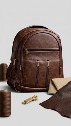 Image of Laptop Backpack for Men & Women | Black Faux Leather Office & Travel Bag 40L | Spacious Laptop Compartment | Front Organizer Pocket | College, Business & Daily Use
