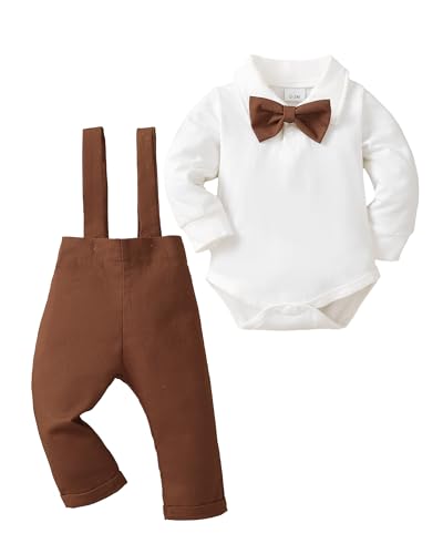 Image of Newborn Baby Boy Clothes Gentleman Wedding Suit Infant Outfits Formal Dress Shirt+Bowtie+Suspender Pants