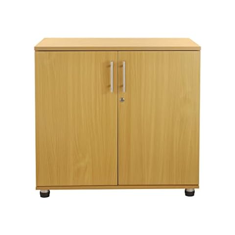MMT Furniture Designs Ltd Beech Office Storage Cupboard Desk Height 2 Door Locking Bookcase Cabinet With Adjustable Shelf & Feet - 73cm Tall Cover