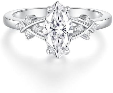 Marquise Cut Moissanite Engagement Ring For Women 18 K White Gold...