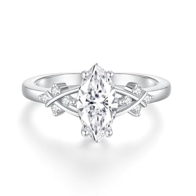 Marquise Cut Moissanite Engagement Ring For Women 18 K White Gold Plated S925 Sterling Silver Modern Ring For Her