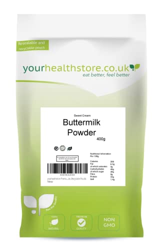 yourhealthstore - yourhealthstore Premium Buttermilk Powder (Sweet Cream), Gluten Free, No Additives, Vegetarian, Food Grade, (Recyclable Pouch) ,400 g (Pack of 1)