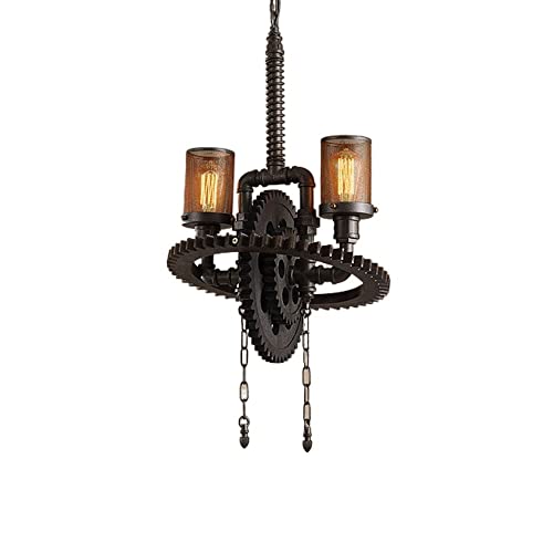 IXWQ Traditional E27*2/4 Industry Vintage Loft Water Pipe Chandelier Metal Gear Hanging Ceiling Light Lamp Retro Steampunk Wrought Iron Pendant Light For Bar Cafe Restaurant Living Room Fixtures (Siz steampunk buy now online
