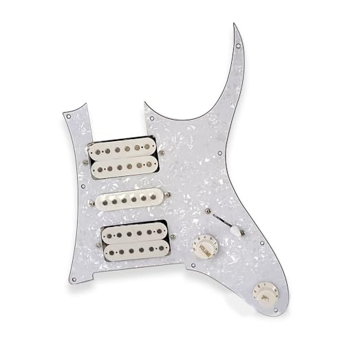 デュアルシングルダブルパネルピックアップフィット ST エレキギター 7V ラインアセンブリ HSH ピックガードフルセット 配線済みピックアップ ピックガード(Pearlescent White)