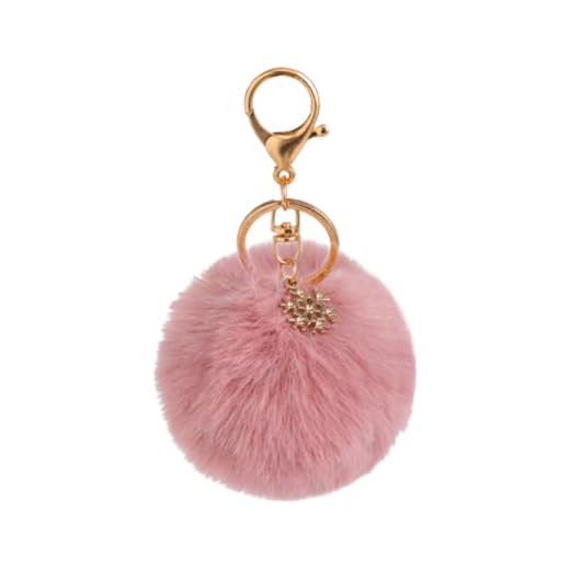 Kinglighten Pom Pom Keychain Fluffy Keychain Purse Bag Charm Fluffy Ball Key Chain for Women (pale pinkish grey)